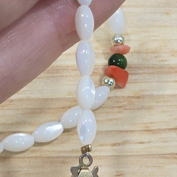 Jade Beads Coral Chips Mother of Pearl Rice Beads 18" Beaded Necklace - Picture 8 of 15